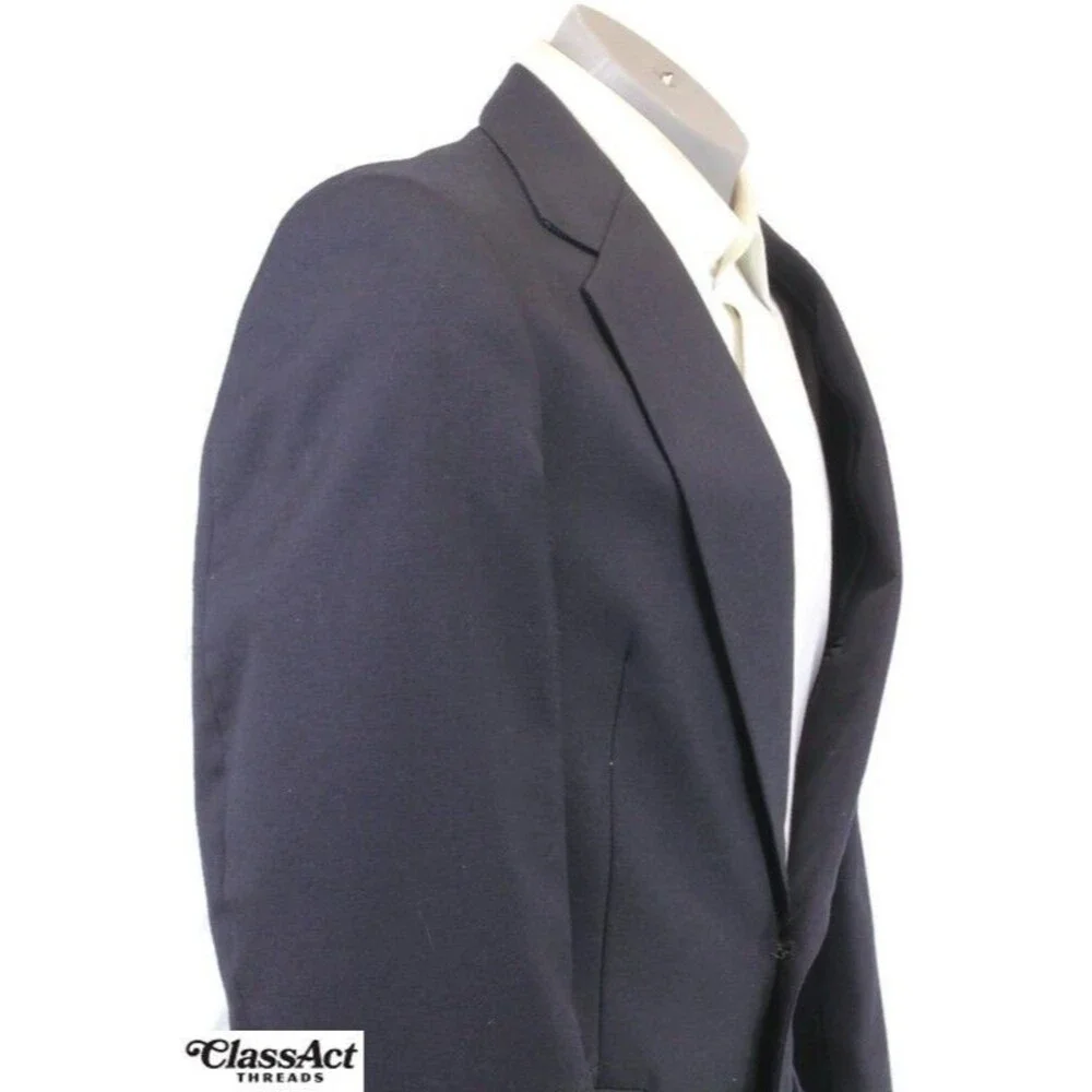 VTG American Trend Mens Solid Blue 2 Btn Wol Blend 40R Flat Fronts 34